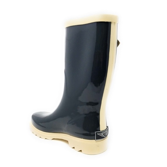 Women 11" Rubber Rain Boots, Black / Beige Garden Rainboots, NEW - Picture 3 of 3